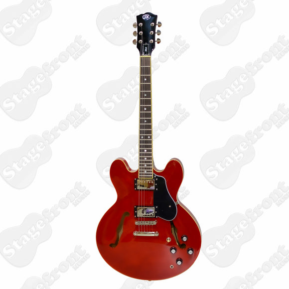 SX SEL6TRD 335-STYLE SEMI-HOLLOW ELECTRIC GUITAR - TRANSPARENT RED